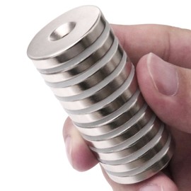 DIYMAG Neodymium Magnets with Hole,30LB Pulling Force Strong Permanent Rare Earth Countersunk Hole Magnet with 10 Screws for Refrigerator,Cruise,Curtain,DIY,Science-1.26 inch x 0.2 inch, Pack of 10