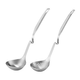 Doveja Ladle Set, 2 pcs, Ladle Set, 18-8 Stainless Steel, Ladle, Perforated Ladle, Includes Hook for Hanging on Pot and Container Border, Dishwasher Safe, Thick Material and Durability