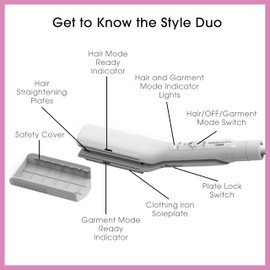 Conair Travel Iron 2-in-1, Travel Flat Iron for Clothes and Hair Straightener, Ceramic Technology, Dual Voltage for Worldwide Use, Travel Size, White, Style Duo