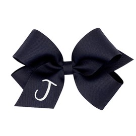 Wee Ones Girls' Initial It Monogram Hair Bows on a WeeStay No Slip Hair Clip, For All Ages and Hair Types, Navy Bow, Medium Size, Letter J