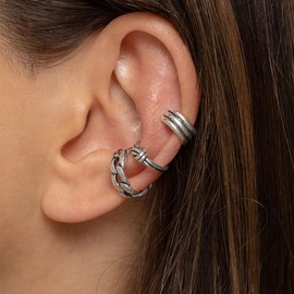 Vestopazzo Set of 3 ties. Earrings for the upper part of the ear. Silver plated, nickel plated. Handmade. LO80269, small, sterling silver, not gemstone, Sterling Silver, No Gemstone