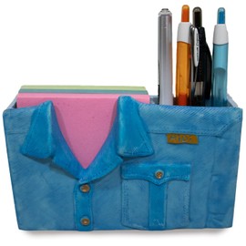 Ceramic Denim Shirt-Shaped Pen Holder Cup & Desk Organizer With Memo Pad Slot