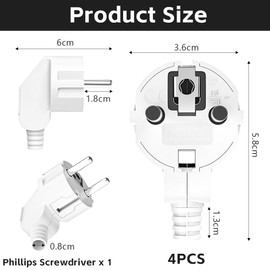 AXFEE Pack of 4 Euro Plugs, 250 V 16 A Euro Power Plug, Protective Contact Plug, Euro Plug for 8-10 mm Cable, IP44, Durable and Shatterproof (White)