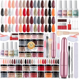Dip Powder Nail Starter Kit: Dip Nail Powder Kit with 30 Colors Nude Pink Glitter Nails Dip Liquids Base Top Coat Activator Portable Manicure Set with Nail Drill