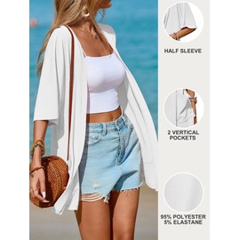 Famulily Women's Short Sleeve White Cardigans with Pocket 2025 Summer Cooler Kimono Cover up Plus Size (L, White)