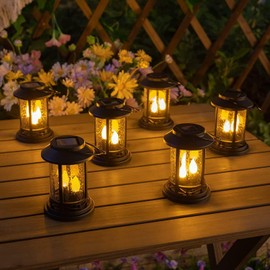 Beautyard Outdoor Solar Candles Lights Flickering Decorative Lantern Stake Lighting for Garden, Backyard, Lawn, Pathway, Patio Accessories and Decor ( Small 6 Pack , Black )…