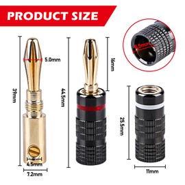 Byzesty Banana Plug, 24 K Gold-Plated Banana Plug, Speaker Screw-On Speaker Cable, Lanana Plug, 4 mm Speaker Plug for Speaker Cable, Amplifier, AV Receiver, Pack of 20 (10 Pairs)