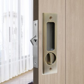 mvuenleyog Sliding Pocket Door Lock,Sliding Door Latch with Turn Knob for Interior Wooden Door,6.3in/160mm,Invisible Recessed Door Handle (Aeneous)