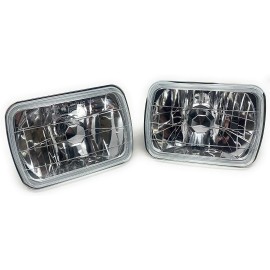 V-Spec H6054 7X6 Chrome Housing Diamond Cut Headlights Replacement Glass H4 Real glass
