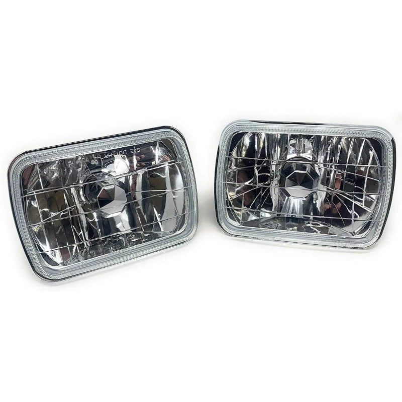 V-Spec H6054 7X6 Chrome Housing Diamond Cut Headlights Replacement Glass