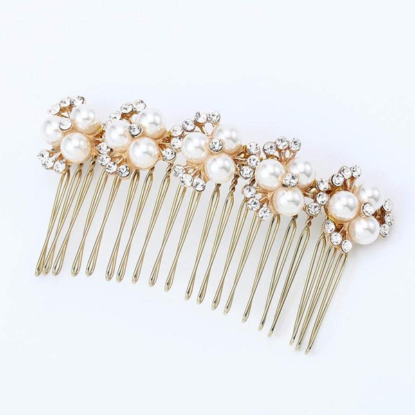 Asooll Gold Wedding Pearl Hair Comb Bride Crystal Hair Pieces Bridal Hair Accessories for Women and Girls