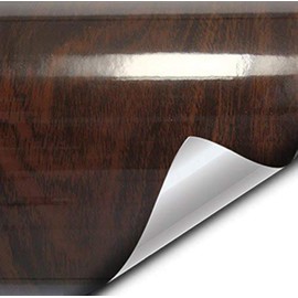 VVIVID High Gloss Dark Brown Cedar Striped Wood Grain Faux Finish Textured Vinyl Wrap Roll Sheet Film for Home Office Furniture DIY No Mess Easy to Install Air-Release Adhesive (1ft x 48 Inch)