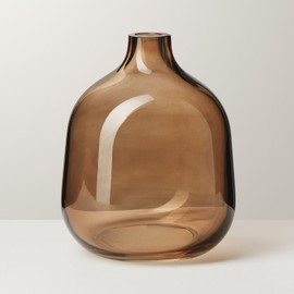 Torre & Tagus Belle Mouth Blown Art Glass Vase for Flowers - 5" Tall Clear Light Brown Colorful Vase, Handmade Small Brown Vase for Home Decor, Brown Bud Vase as Decorative Shelf Decor or Wedding