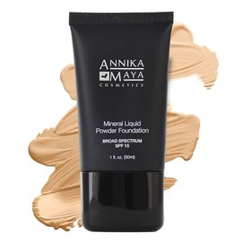 Annika Maya Mineral Foundation, Liquid to Powder Formula, Made in the USA (Cream Beige (Light with Warm, Yellow Undertones), 1 fl oz (30ml))