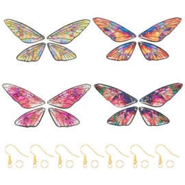 Pandahall 16Pcs Resin Butterfly Wing Charms Colorful Fairy Wing Charms Cute Animal Wing Pendants with Jump Rings Earring Hooks for Women Earring Jewelry Making