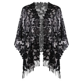 Vijiv Women's 1920s Shawls and Wraps for Evening Dresses Dressy Sparkly Sequin Fringe Bolero Shrug Wedding Scarf for Bride Formal Black