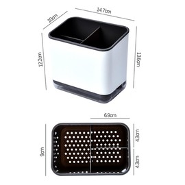 Greyoe Kitchen Utensil Holder, Utensil Holder, Multi-Function Cutlery Rack with 3 Compartments for Draining Cutlery (Black)