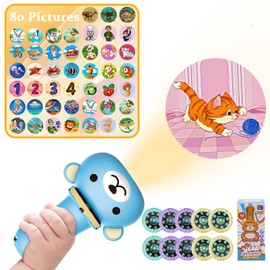 Projector-Flashlights Educational-Learning Interactive Toy - Cute Blue Toddler Flashlight Color Bear Projector with 80 Patterns for Kids Girls Boys Age 3 4 5 6 7 Year Old Cognition Bedtime Education