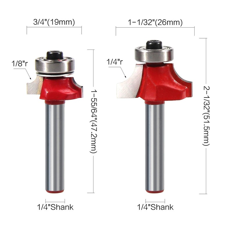 ROOCBIT Roundover Edging Router Bit Set Woodworking Milling Cutter Tools