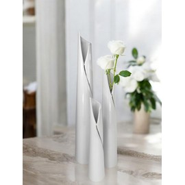 GlasArt Flower Vase Pure White Slim White Simple Elegant 30-50 cm High Living Room Windowsill Ceramic (30 x 6 cm)