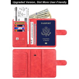 Airtag Passport Holder Cover Wallet Travel Essentials Leather Travel Wallet Rfid Blocking Case Vacation Travel Must Haves Travel Accessories for Men Women (117#Red)