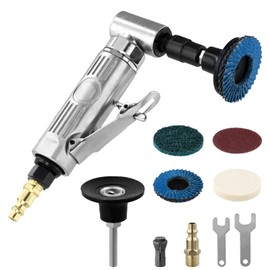 QWORK Compressed Air Grinder 90° Angle Grinder with 50 mm Sanding Discs - 12000 rpm - 1/4 Inch Quick Connection - for Precision Polishing and Grinding