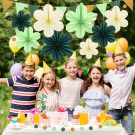 Marwey Sage Green Party Decoration Kit, 9Pcs Hanging Paper Flowers, Tassel Garland & Swirls for Birthday, Bridal Shower, Wedding, Bachelorette Party, Baby Shower, Classroom Decor