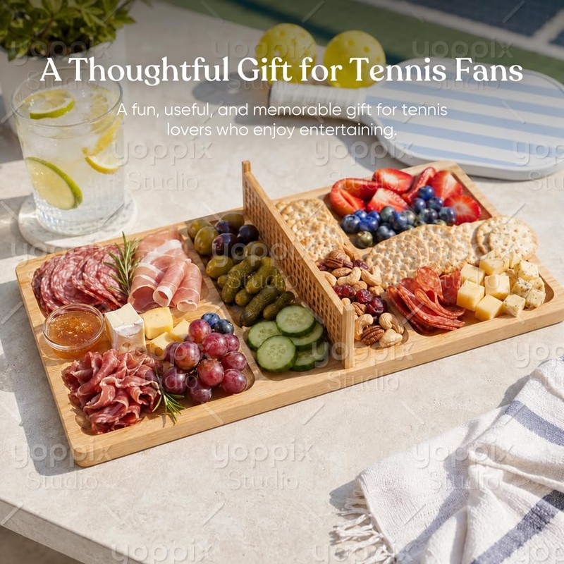 YOPPIX Pickleball Court Charcuterie Board – Bamboo Funny Pickleball Gift
