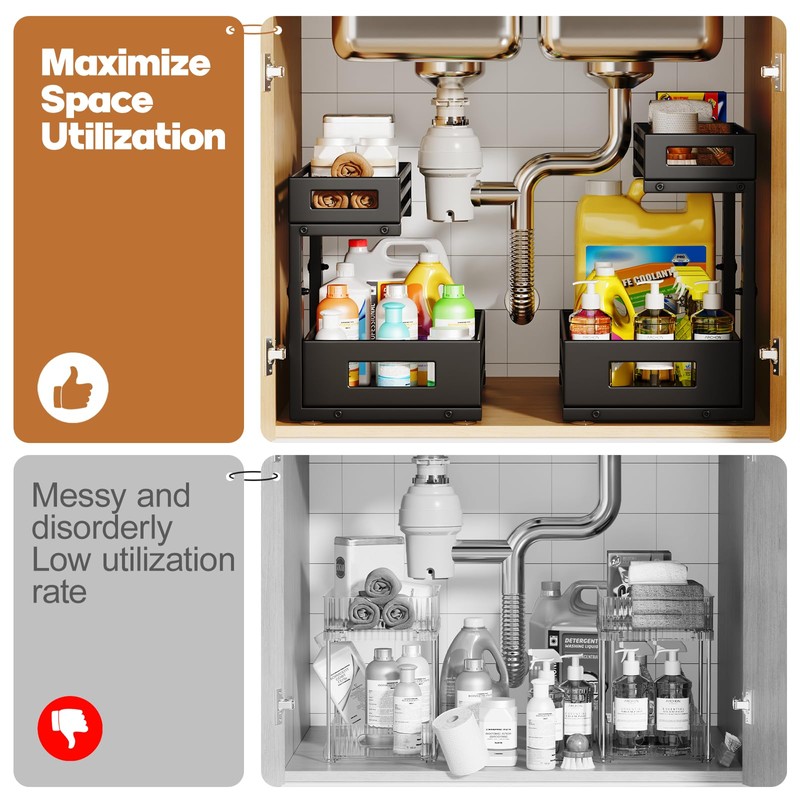 2-Pack Under Sink Organizers and Storage,2-Tier L Shape Pull Out