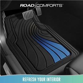 Road Comforts Car Floor Mats Full Set – Front & Rear Car Floor Mats with Aluminum Design, Anti-Slip Backing, All-Weather Protection, Trim-to-Fit Car Mats for Most Sedans, SUVs & Vans - - Blue