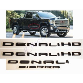 4Pcs Set 19-23 Denali DENALIHD Sierra Emblems 3D Letters Badges NAMEPLATE Stickers Decal Replacement for Sierra 1500 2500HD 3500HD Denali HD 23400374 (Gloss Black)
