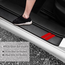 YOSRTER 4PCS Door Sill Guard Decoration Stickers for Dodge Charger Challenger Durango Journey Universal Fit to All Dodge Cars Fiber Leather Door Sill Protector (Red Trim)