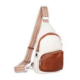 Relang Sling Bag for Women Crossbody, Leather Cross Body Fanny Packs for Women, Trendy Chest Bag for Travel and Daily Use, Cream White Brown, standard
