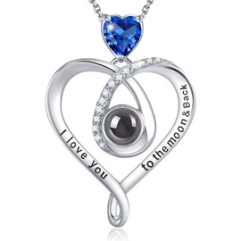 GinoMay Birthday Gifts for Women, Heart Necklace, I Love You 100 Languages, Garnet Amethyst Aquamarine Emerald Blue Sapphire Peridot Pink Stone Jewellery, January February Birthstones, 925 Silver, Stone Metal, Sapphire