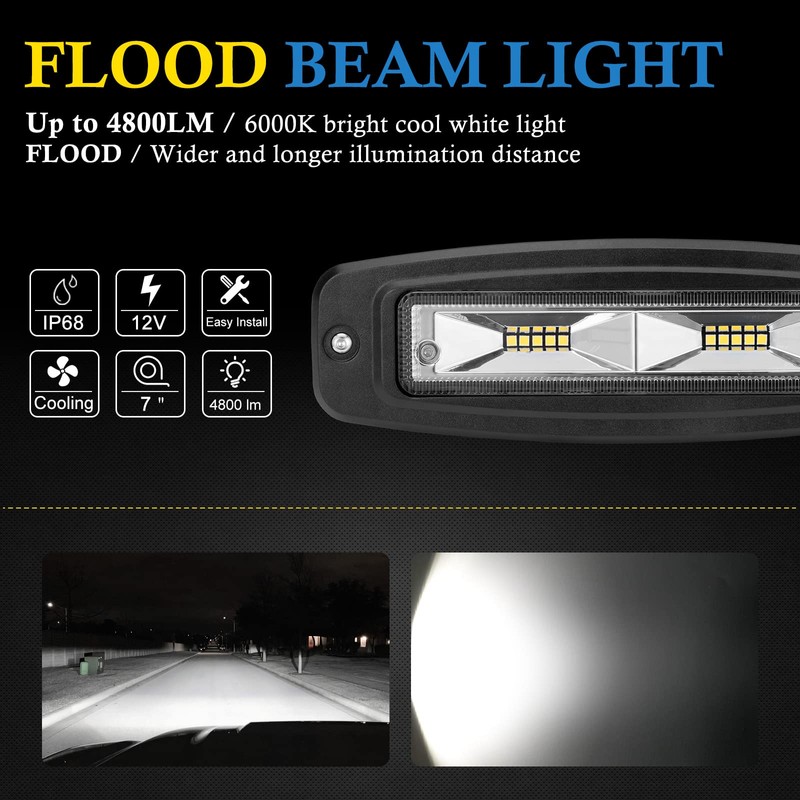 BUNKER INDUST 7" Inch Flood LED Light Pods,Pair Flush Mount