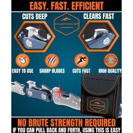 CAMPNDOOR Pocket Chainsaw 36 Inch Black - 65Mn Heavy Duty Steel Pocket Saw - 48 Teeth Hand Chainsaw with Sturdy Handles and Bag - Survival Saw - Handy Camping Gear - Bushcraft Survival Gear