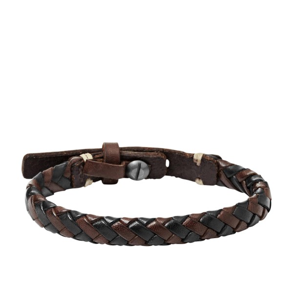 Fossil Fossil Men's Leather Braided Leather Bracelet, Color: Black/Brown (Model: