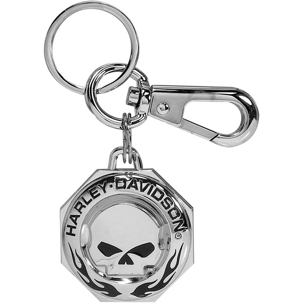 Harley-Davidson Chrome Willie G skull H-D Wordmark & Flames Key chain