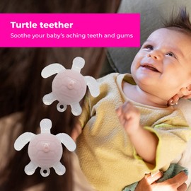 Turtle teether (Pink) Silicone Baby Teether Toy - Animal Turtle Teething Relief Toy for Babies, Toddlers, Infants, Girls & Boys - Baby Chew Toy - Stimulating & Soft Soothing Chew Toys - BPA Free