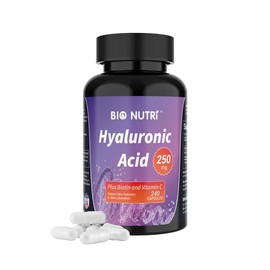 BIO NUTRI Hyaluronic Acid Supplements 250mg, 240 Capsules with Vitamin C & Biotin for Skin, Joint, Hair, Nail and Eye Health - Edible Healthcare Fitness Dietary Healthy