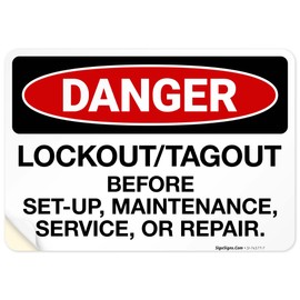 Lockout Tagout Before Setup Maintenance Service Or Repair OSHA Sign, 10x7 Inches, 4 Mil Vinyl Decal Stickers Weather Resistant, Made in USA