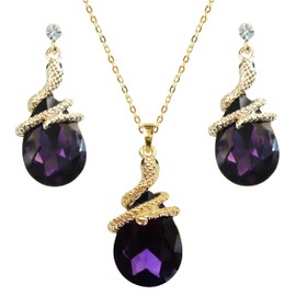 Navachi 18k Gold Plated Crystal Purple Pear Shape Zircon Snake Drop Dangle Earrings And Neckalce Pendant Az4034 Jewelry set