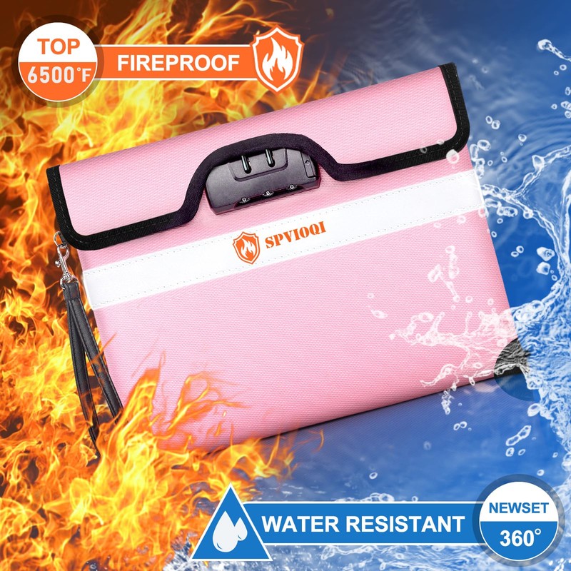SPVIOQI 6500°F Fireproof Document Bag with Lock, Pink, Unisex-Adults, Clutch,
