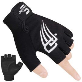 Gewichtheber-Handschuhe fürs Fitnessstudio, Fitness-Workout, gepolsterter Handflächenschutz, rutschfester Silikongriff, für Männer und Frauen, Training, atmungsaktiv, Übung, Radfahren, Schwarz, L