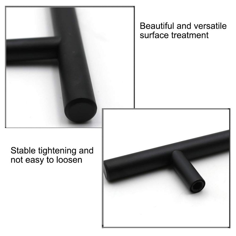 ANSIEDIO Kitchen Cupboard Handles Black - 6 Pack Stainless Steel
