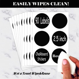Chalkboard Labels Sticker 2.5 inch Round Erasable Reusable Blackboard Mason Jar Lid Canning Label for Decorating Mason Jars, Pantry, Home and Office & Craft DIY 90 pcs