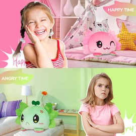 Glow Guards 4'' The Double-Sided Reversible Axolotl Plushie - Pink + Green - Cute Sensory Fidget Stuffed Animals That Show Your Mood Flip Axolotl Stuffed Animal for Kids & Adults