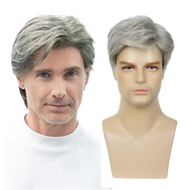 Wig, Men's, Middle-aged Wig, Gray Hair, Gentleman, Disguise, Full Wig, Short Wig, Grandpa, Father, Business, Fluffy, Western, Natural, Breathable, Heat Resistant, Cosplay, Cross-dressing, Halloween