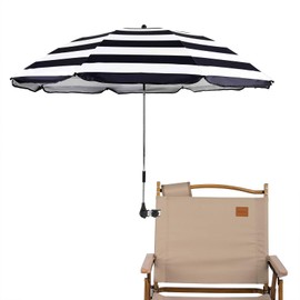 STARRY CITY Chair Parasols with Adjustable Clamp,UPF 50+,Shade Umbrella,Clip on Umbrella for Patio,Beach,Strollers,Wheelchairs,Golf Carts (Striped 2 pack)
