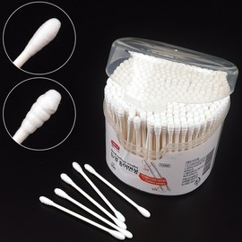 300P Dual Paper and Pure Cotton Swabs - Disposable, Double-Sided for Makeup Ear Cleaning Swabs 2ea